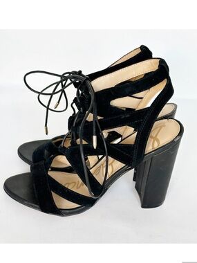 Sam Edelman Sandal Lace Up Caged Heels Black Yardley Size 7